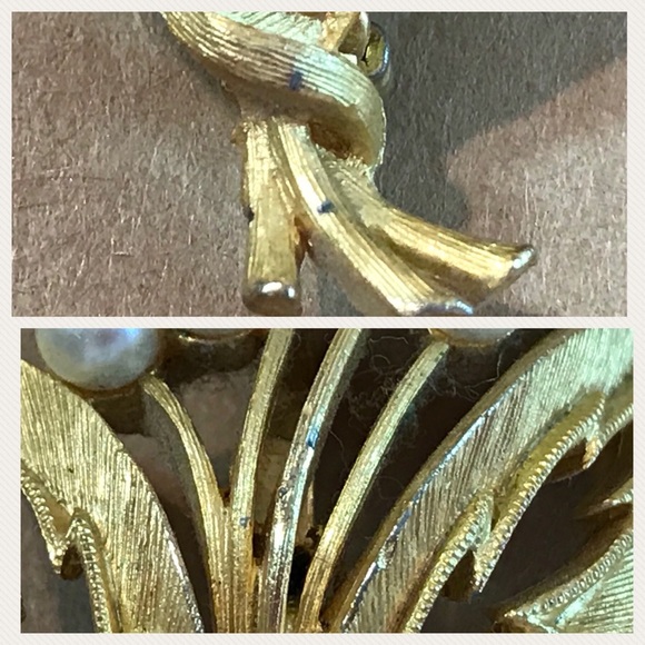 SIGNED J.J Jonette Vintage Flower W/ Pearls Brooch - Picture 7 of 8